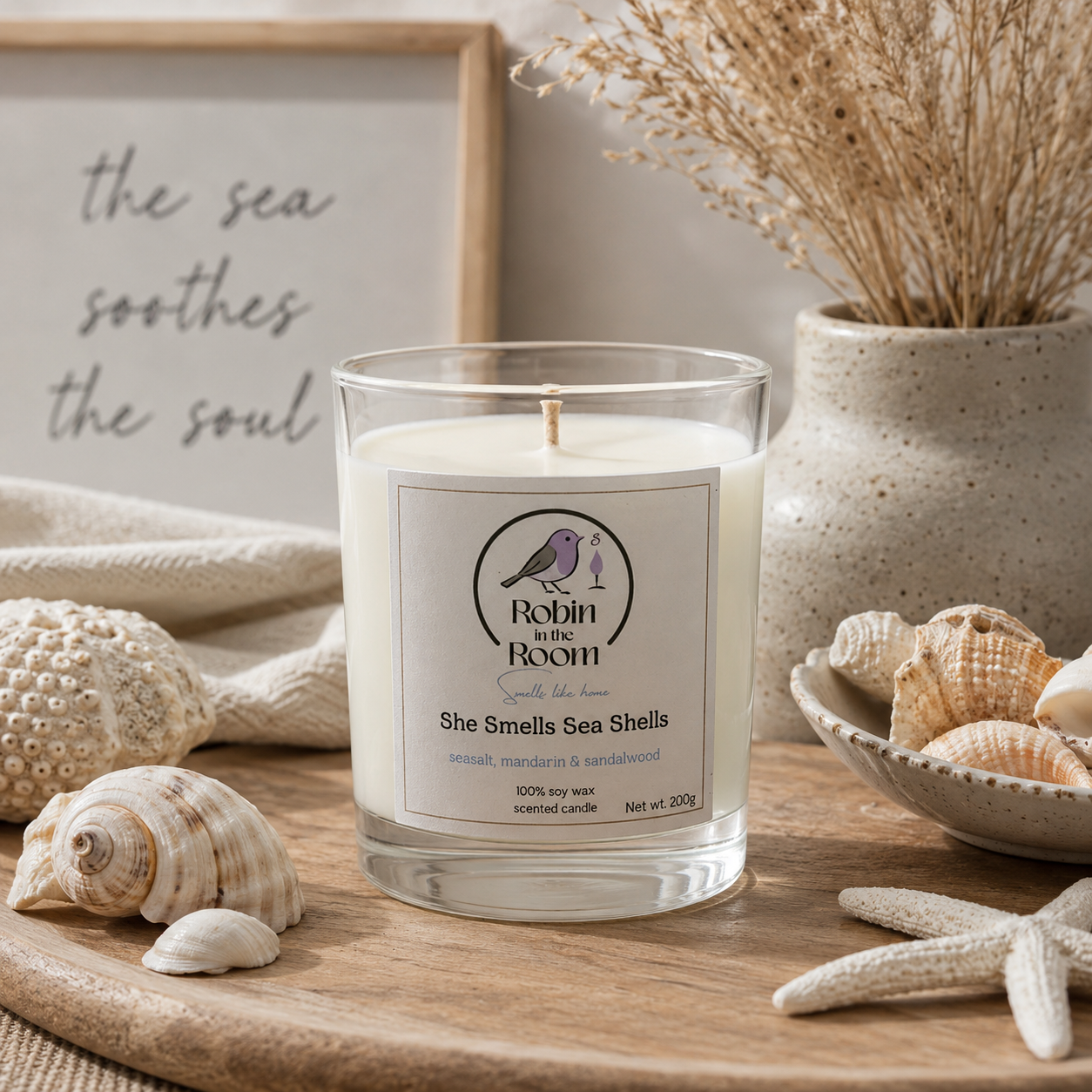 She Smells Sea Shells | Sea Salt, Jasmine & Cashmere Candle